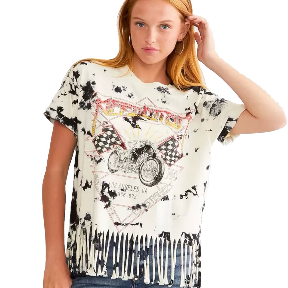 Affliction American Customs Moto Flag Women’s White T-Shirt Size Small